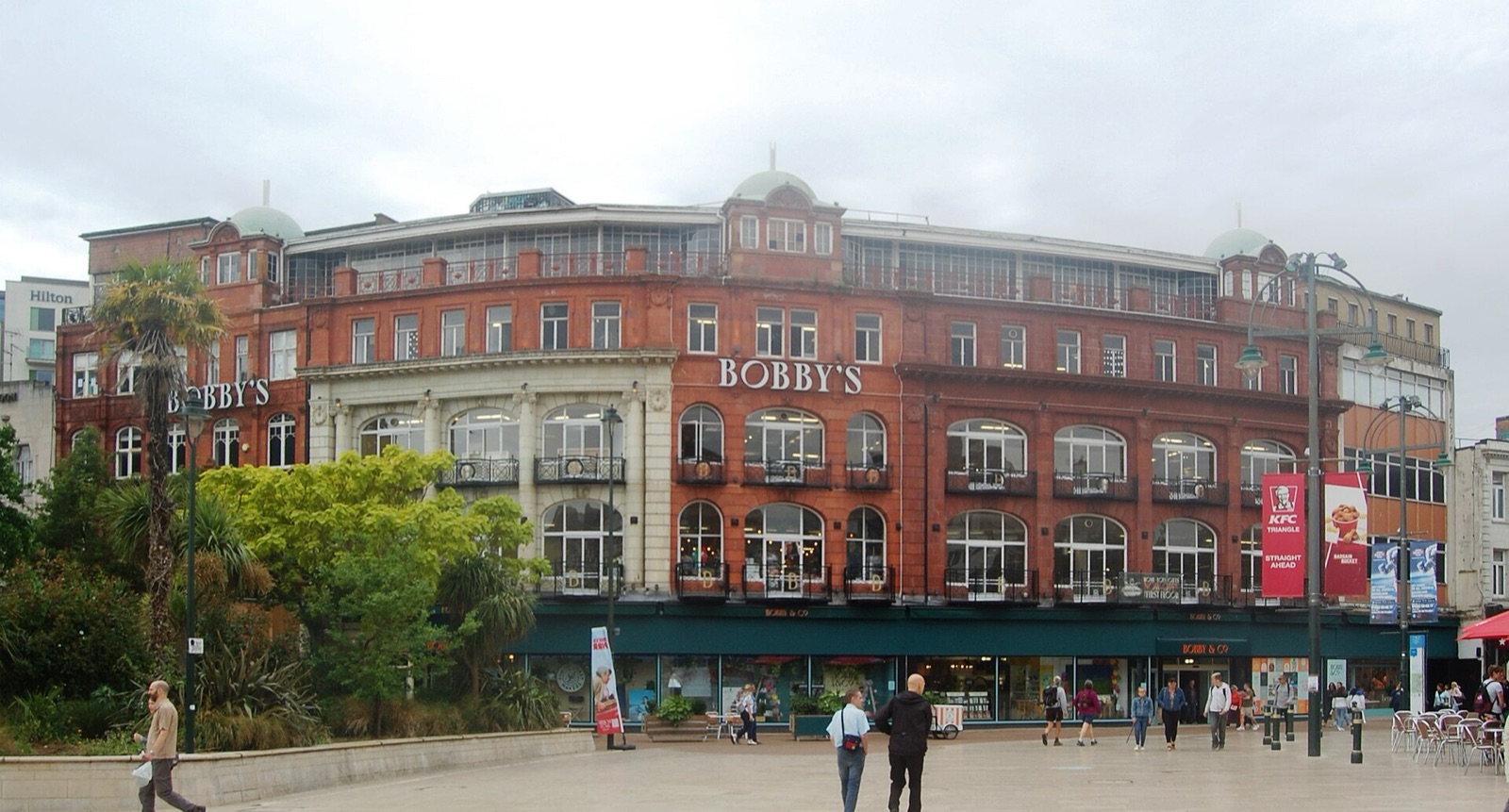 The Square in Bournemouth town centre, with a large red brick department store building