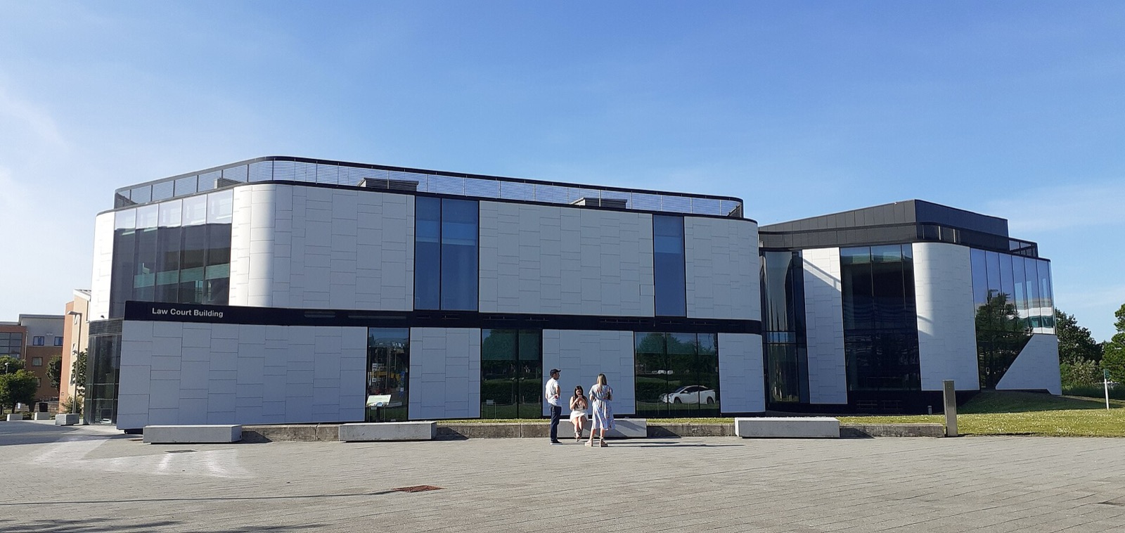 The Law Court Building on the University of Hertfordshire campus in Hatfield, on a sunny day